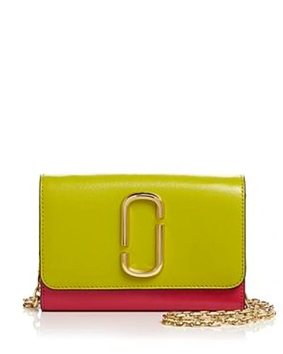 Shop Marc Jacobs Leather Chain Wallet In Chartreuse/gold