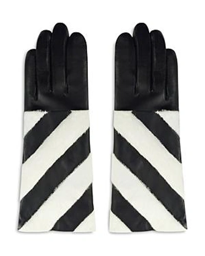 Shop Aristides Striped Rabbit Fur-trim Gloves In Black/white