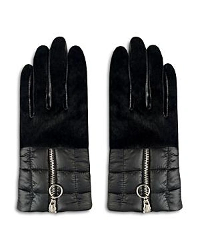 Shop Aristides Rabbit Fur-trim Puffer Gloves In Black