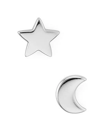 Shop Argento Vivo Moon & Star Stud Earrings In Silver