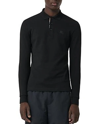 Shop Burberry Hartford Long-sleeve Pique Polo Shirt In Black