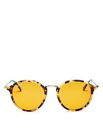 Shop Ray Ban Ray-ban Men's Polarized Round Sunglasses, 50mm In Yellow Tortoise
