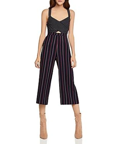 Shop Bcbgeneration Mixed-stripe Cropped Jumpsuit In Navy Multi