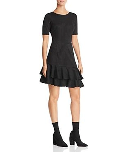 Shop Aqua Pinstripe Asymmetric Flounce Hem Dress - 100% Exclusive In Black/white
