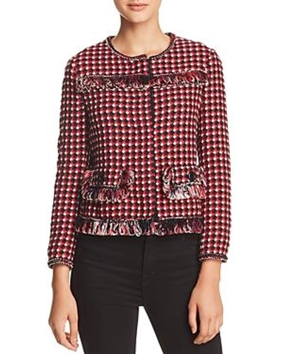 Shop Boutique Moschino Loop-fringed Cropped Jacket In Red Multi