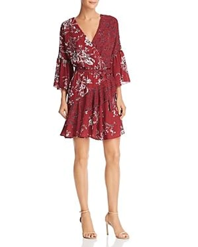 Shop French Connection Ellette Crepe Floral-print Faux-wrap Dress In Deep Framboise Multi