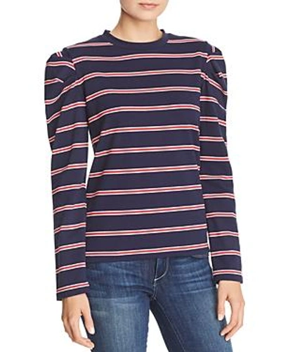 Shop The Fifth Label Kinetic Striped Pleated Shoulder Top In Navy/red