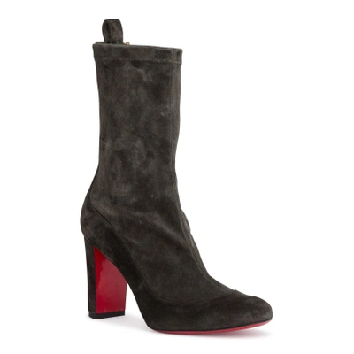 Shop Christian Louboutin Gena 85 Khaki Stretch Suede Boots In Brown