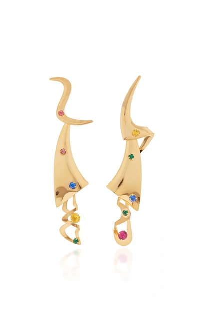 Shop Rodarte Gold Modern Shapes Earring With Swarovski Crystals