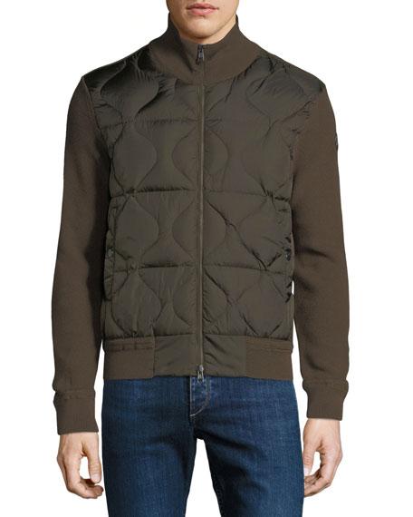 Moncler Men's Quilted Knit-trim Down Combo Jacket In Olive | ModeSens