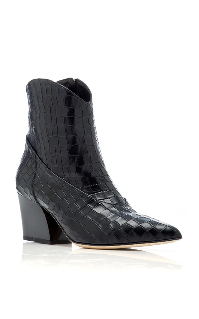 Shop Tibi Dylan Croc Bootie In Black