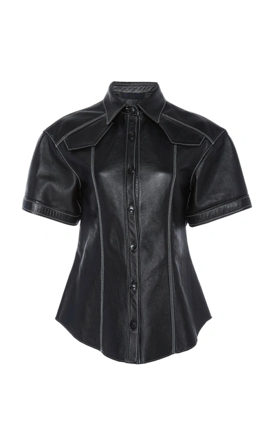 Shop Proenza Schouler Short-sleeve Plonge Leather Shirt In Black