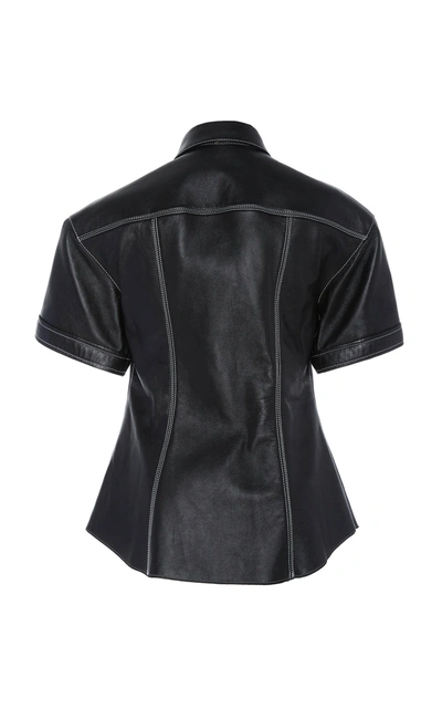 Shop Proenza Schouler Short-sleeve Plonge Leather Shirt In Black