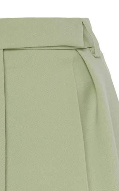 Shop Carolina Herrera Pleated Wool-blend Shorts In Green