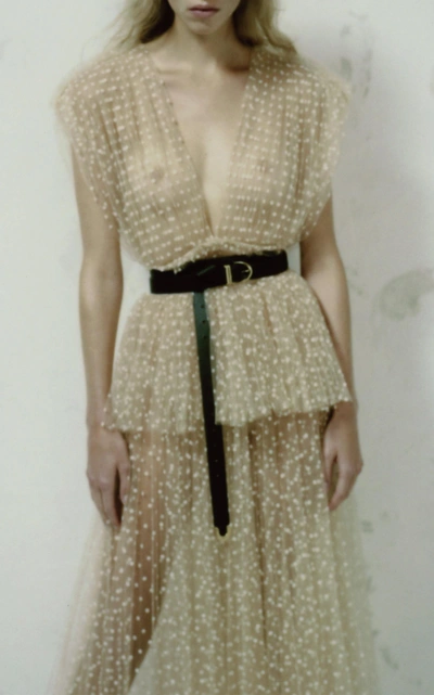 Shop Khaite Elisabetta Dotted Tulle Midi Skirt In Neutral