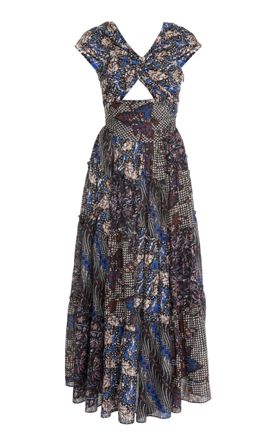 Shop Ulla Johnson Naaila Floral-print Cotton-silk Maxi Dress In Blue