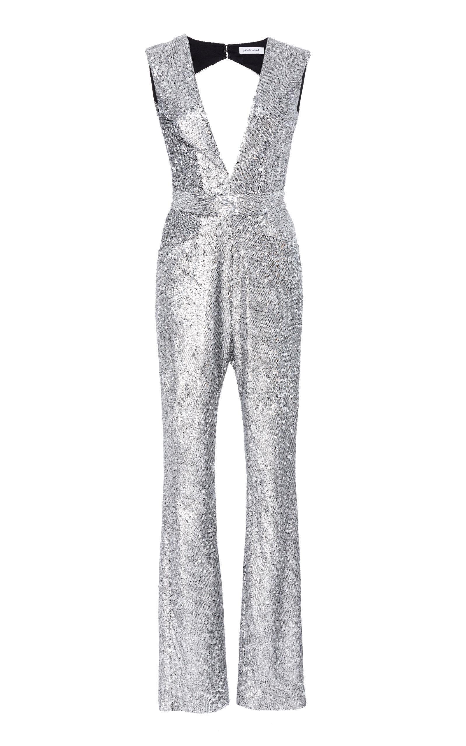 deep v sequin jumpsuit