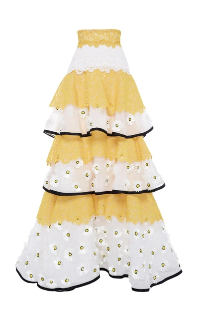 Shop Carolina Herrera Tiered Ruffled Skirt In Yellow