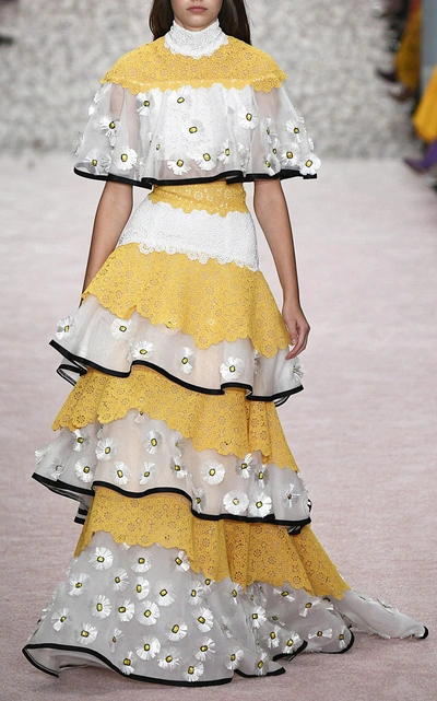 Shop Carolina Herrera Tiered Ruffled Skirt In Yellow