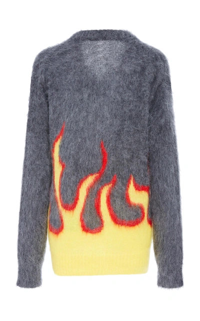 Shop Prada Flame-print Intarsia-knit Mohair Sweater In Grey