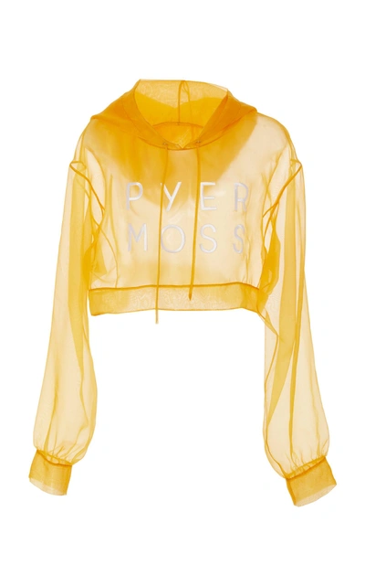 Shop Pyer Moss Classic Logo Cropped Silk Hoodie In Yellow