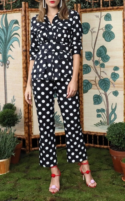 Shop Rebecca De Ravenel High-waisted Polka-dot Silk Twill Cropped Pants In Print