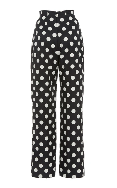 Shop Rebecca De Ravenel High-waisted Polka-dot Silk Twill Cropped Pants In Print