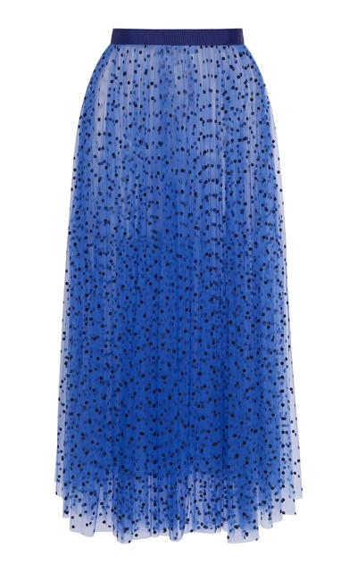 Shop Khaite Elisabetta Dotted Tulle Midi Skirt In Blue