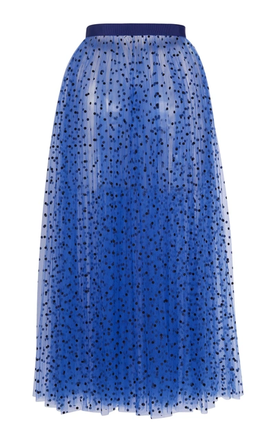 Shop Khaite Elisabetta Dotted Tulle Midi Skirt In Blue