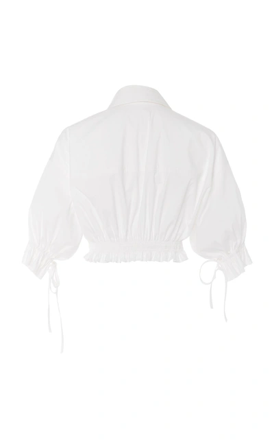 Shop Carolina Herrera Self-tie Cotton-blend Top In White