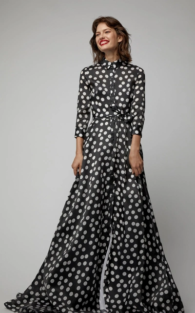Shop Carolina Herrera Silk Polka-dot Trench Gown In Black/white