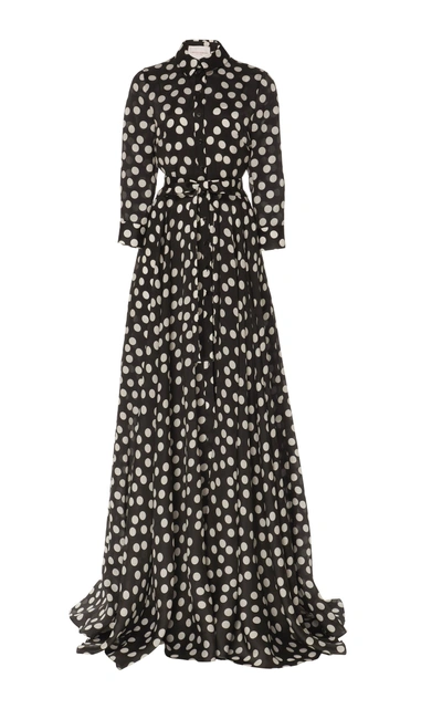 Shop Carolina Herrera Silk Polka-dot Trench Gown In Black/white