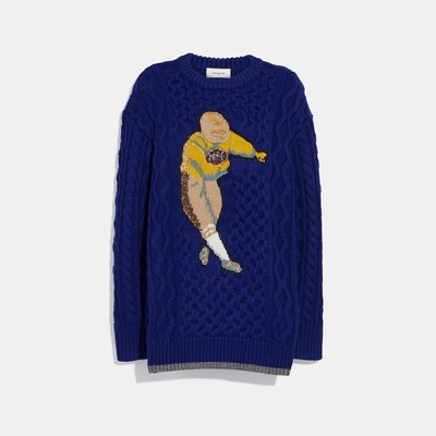 Shop Coach Football Cable Knit Sweater - Women's In Blue