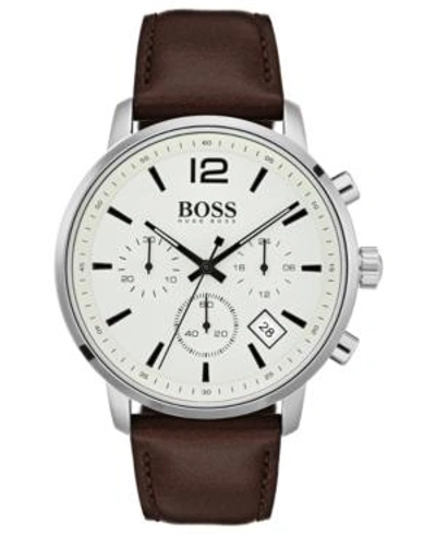 Shop Hugo Boss Men's Chronograph Attitude Brown Leather Strap Watch 44mm