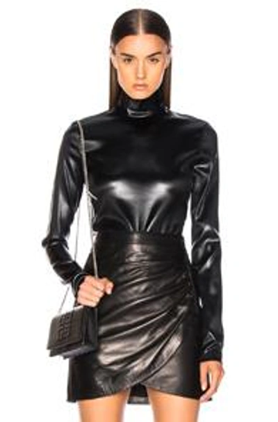 Shop Givenchy Faux Leather Turtleneck Bodysuit In Black