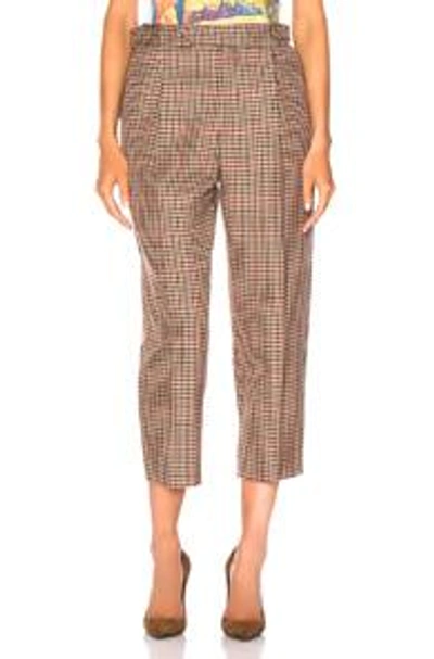 Shop Monse Pleated Trouser Pant In Brown,neutral,plaid.