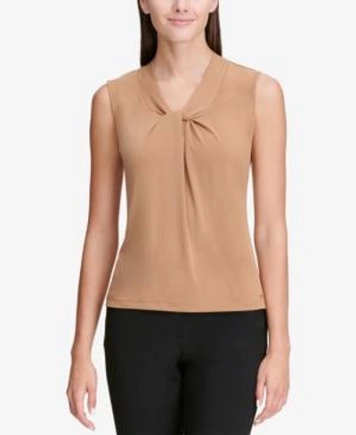Shop Calvin Klein Twisted V-neck Shell In Vicuna