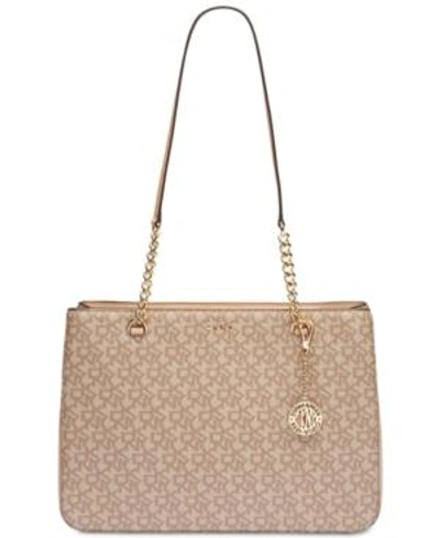 Shop Dkny Bryant Signature Shopper Tote, Created For Macy's In Khaki Logo/gold