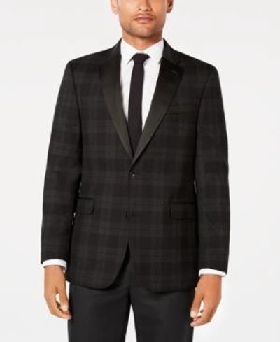 Shop Tommy Hilfiger Men's Modern-fit Th Flex Stretch Charcoal/black Tartan Dinner Jacket
