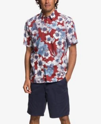 Shop Quiksilver Waterman Men's Rain Flowers Hawaiian Shirt In Rio Red