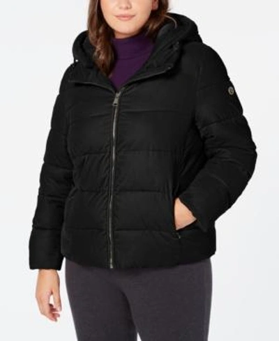 Shop Calvin Klein Plus Size Hooded Puffer Coat In Black