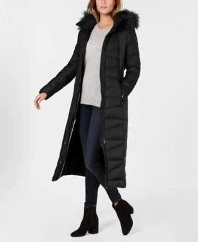 Shop Calvin Klein Faux-fur-trim Maxi Puffer Coat In Black