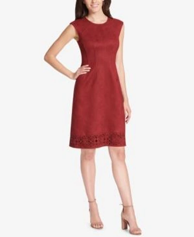 Shop Vince Camuto Cutout Faux-suede Shift Dress In Red