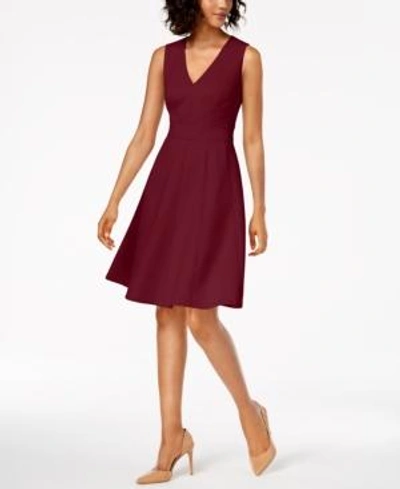 Shop Calvin Klein V-neck Scuba Fit & Flare Dress In Rosewood