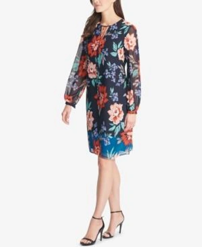 Shop Vince Camuto Floral-print Shift Dress In Blue