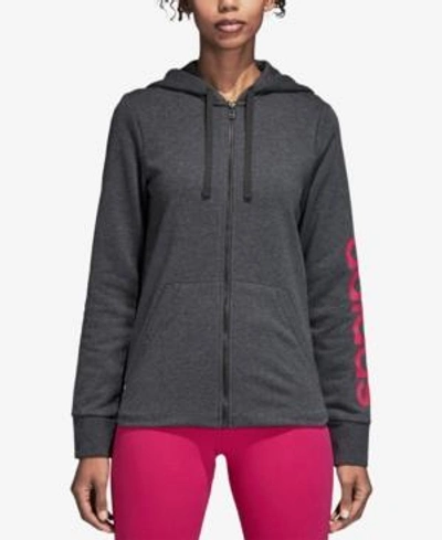 Shop Adidas Originals Adidas Essentials Linear Hoodie In Dark Grey Heather/magenta