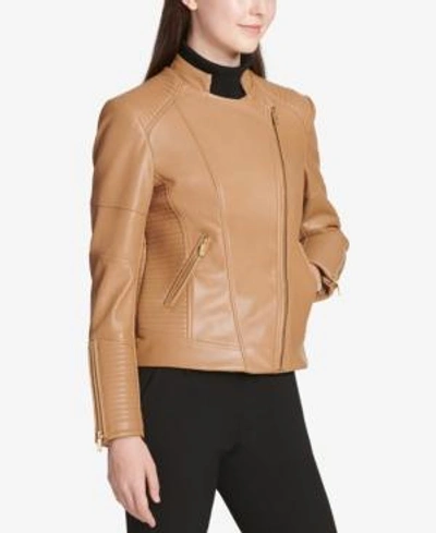 Shop Calvin Klein Faux-leather Moto Jacket In Vicuna