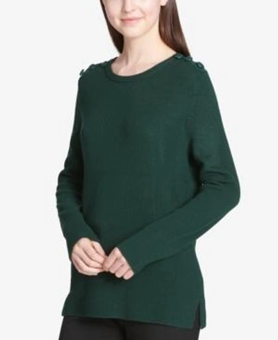 Shop Calvin Klein Button-shoulder Sweater In Malachite