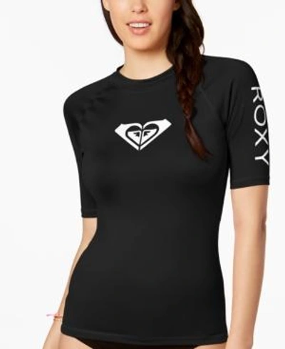 Shop Roxy Short-sleeve Logo Rash Guard Women's Swimsuit In Anthracite