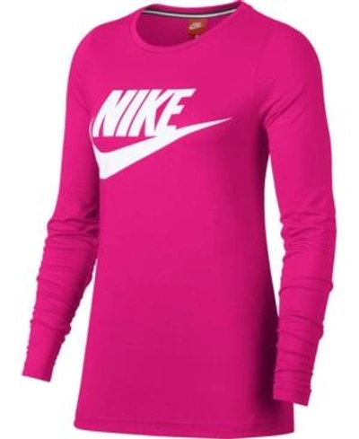 Shop Nike Sportswear Essential Long-sleeve Top In Watermelon/white
